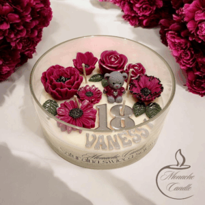 Świeca sojowa urodzinowa - kwiaty, miś