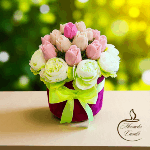 Flowerbox z tulipanami z zapachowego wosku sojowego